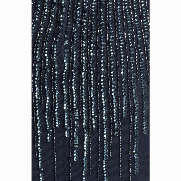New! ADRIANNA PAPELL Women's Sequined Beaded Mesh Gown Dress Navy Blue Size 6 - Picture 6 of 7